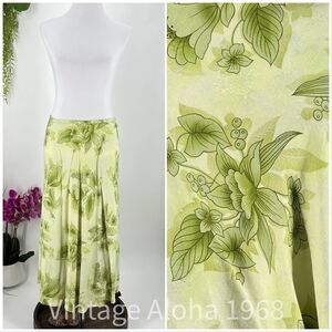 Iolani Green/Yellow Antherium Bark Cloth Floral Skirt Side Zip XL